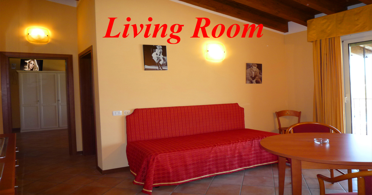 Living room with air conditioning and fridge